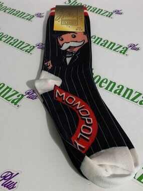 Headgear Classics Socks Mr. Monopoly Crew Pinstripe Black Red Mens Size 9 - 13